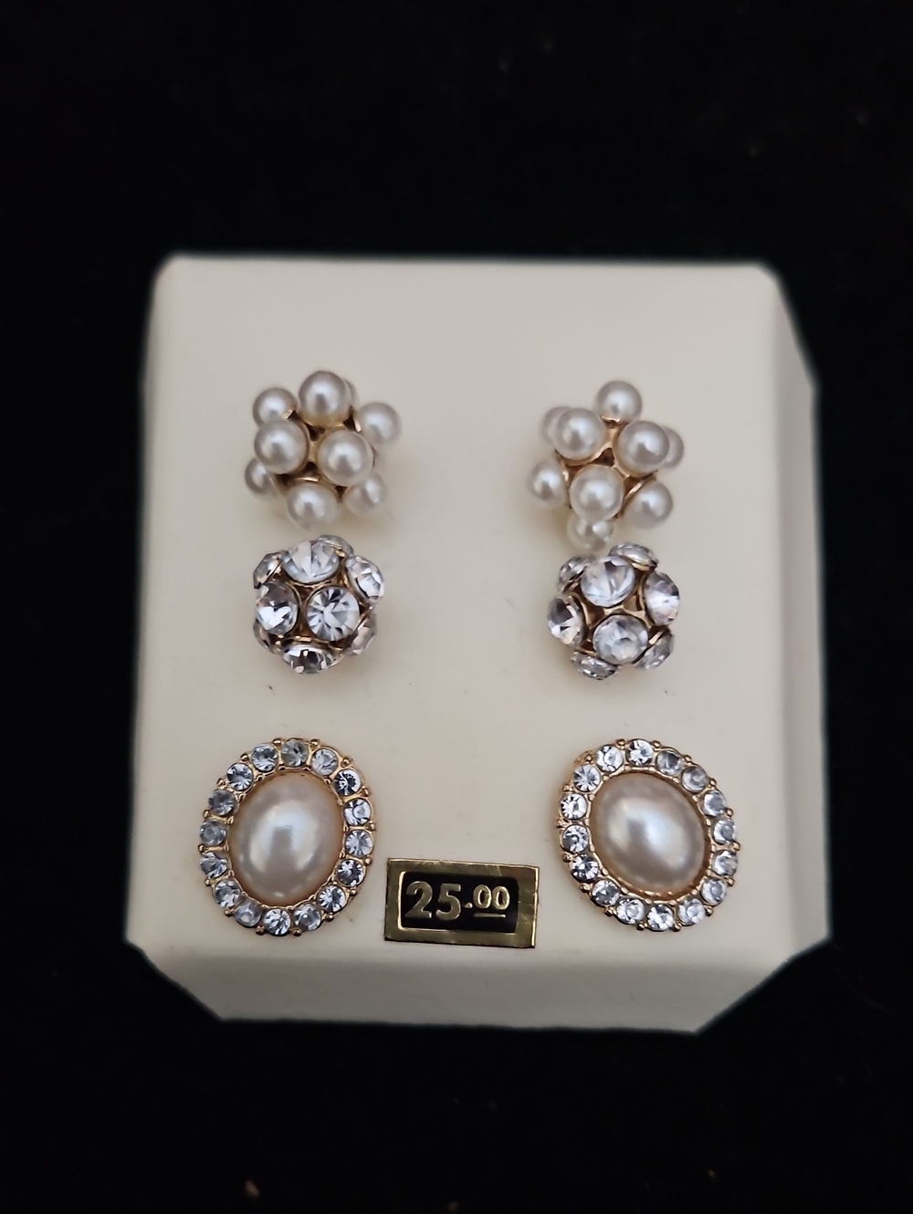 Elegant Pearl and Crystal Stud Earring Set - Gold Tone